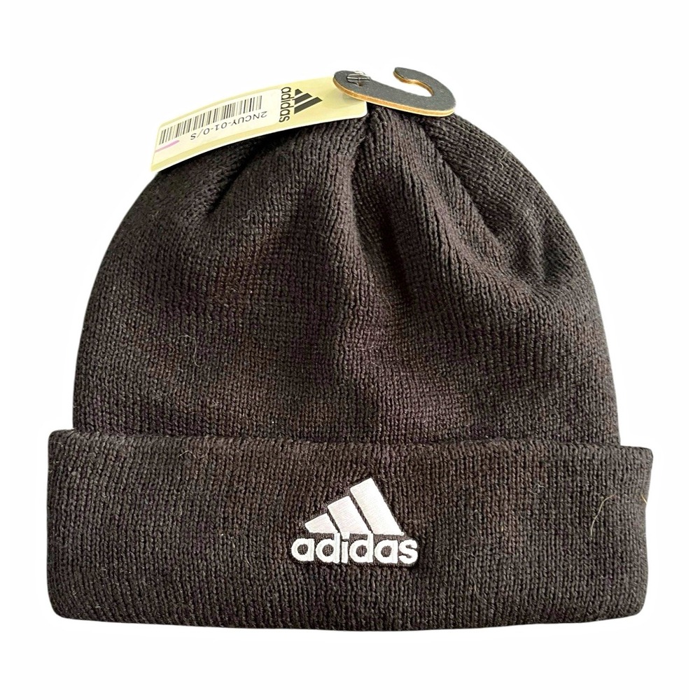 adidas Black Solid Cuffed Beanie Hat w/ Logo, One Size, Unisex Adults